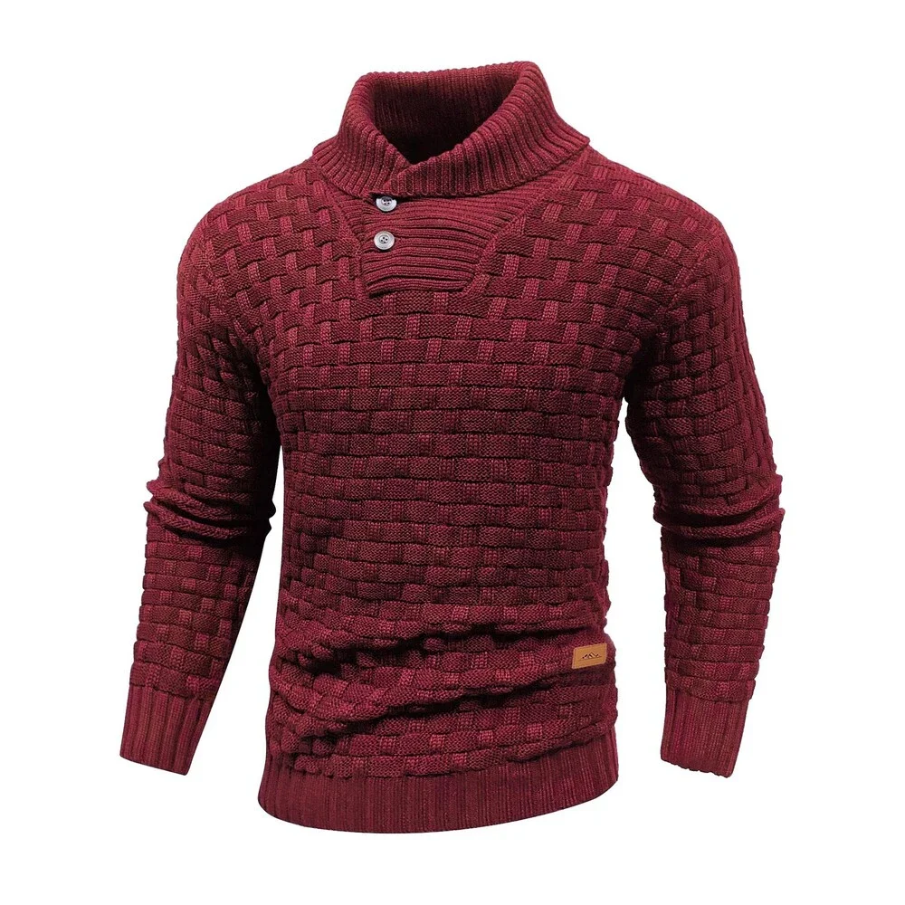 Arcciit Men's Wine Pullover Fall Winter Turtleneck Cable Knit V Neck XL